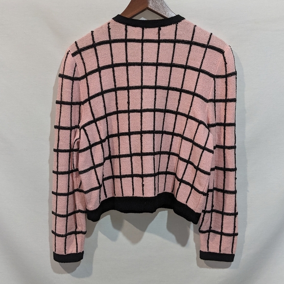 Vintage Beloux Classic Pink and Black Windowpane Cardigan Sweater Size M - Picture 7 of 9
